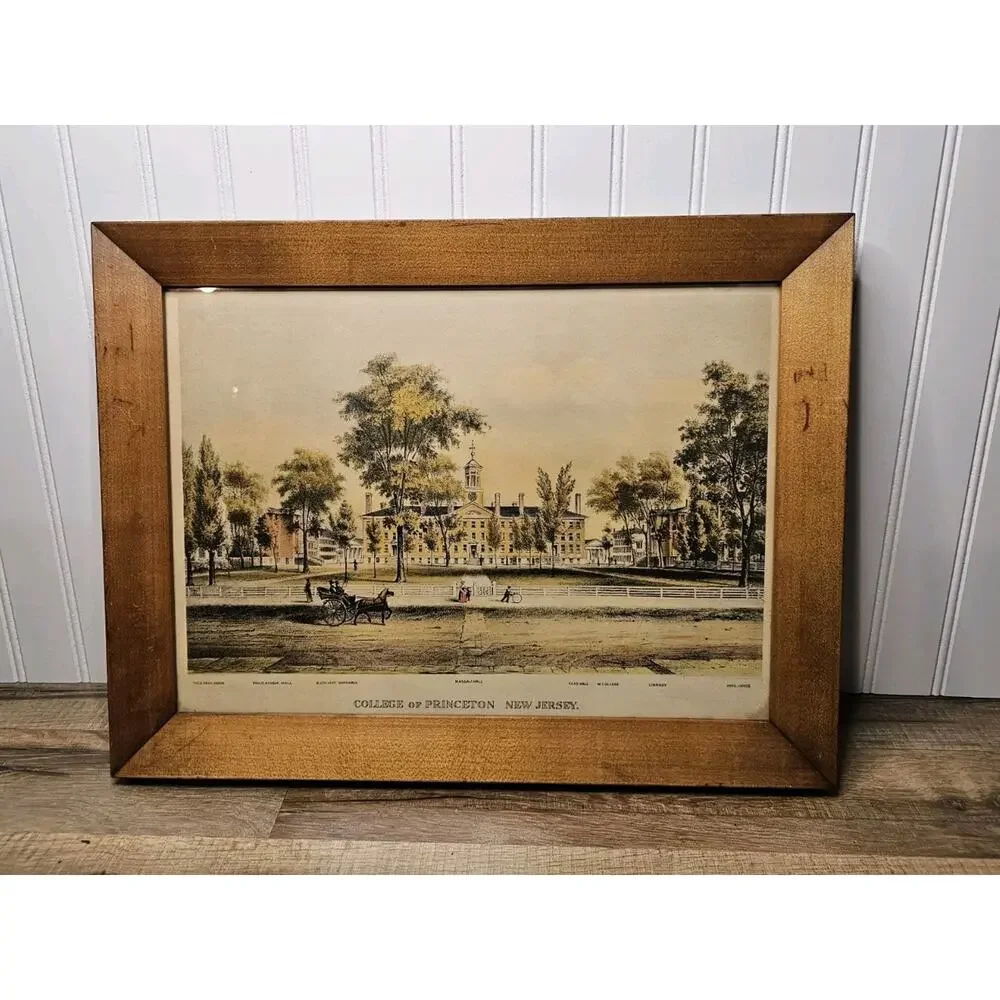 Color Lithograph Print Framed College of Princeton NJ Nassau Hall 1860 17x14 - Picture 2 of 6